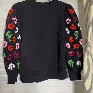 Essentials Black Sweatshirt with Multicolor Floral Sleeves
